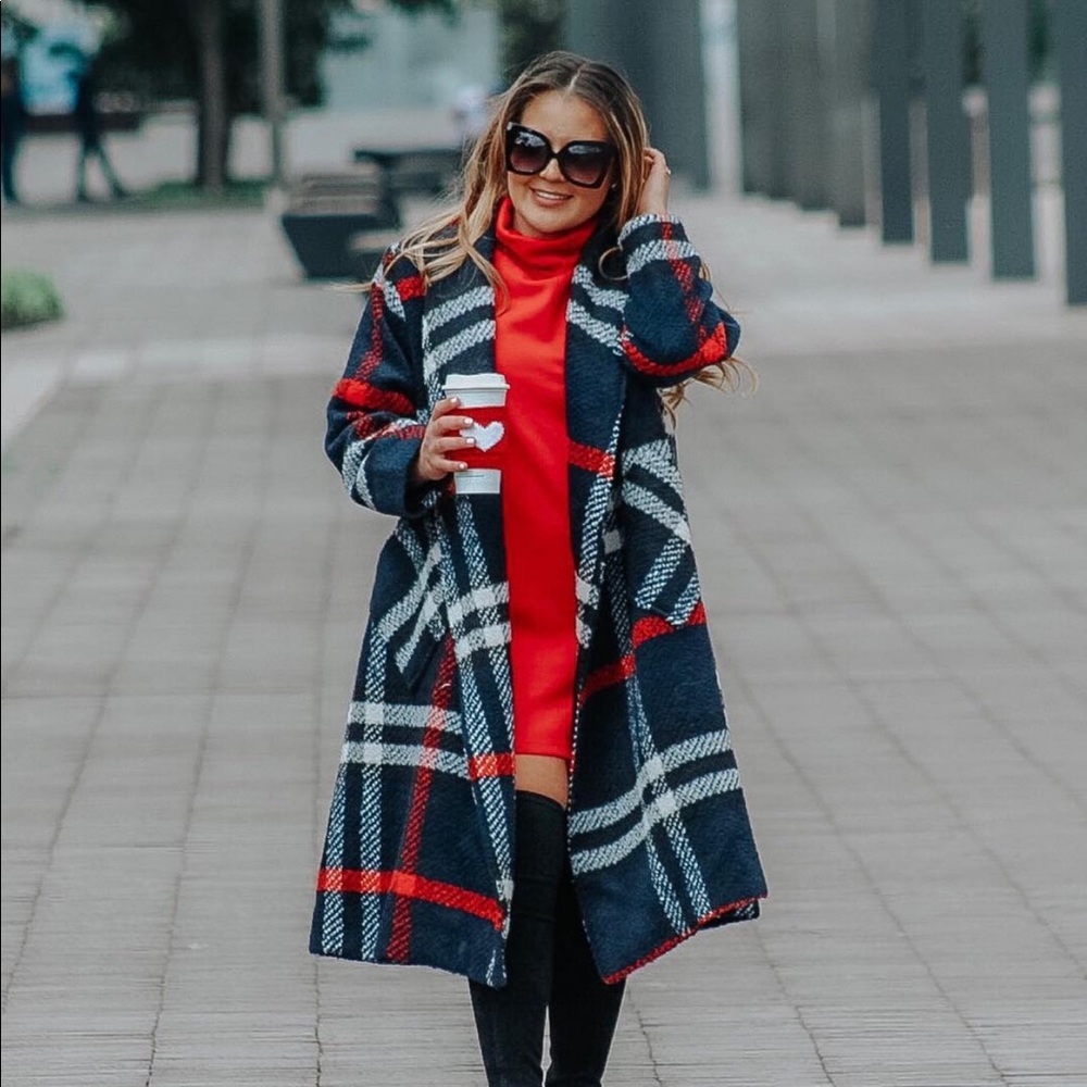 Chicwish Wool Plaid Print Coat